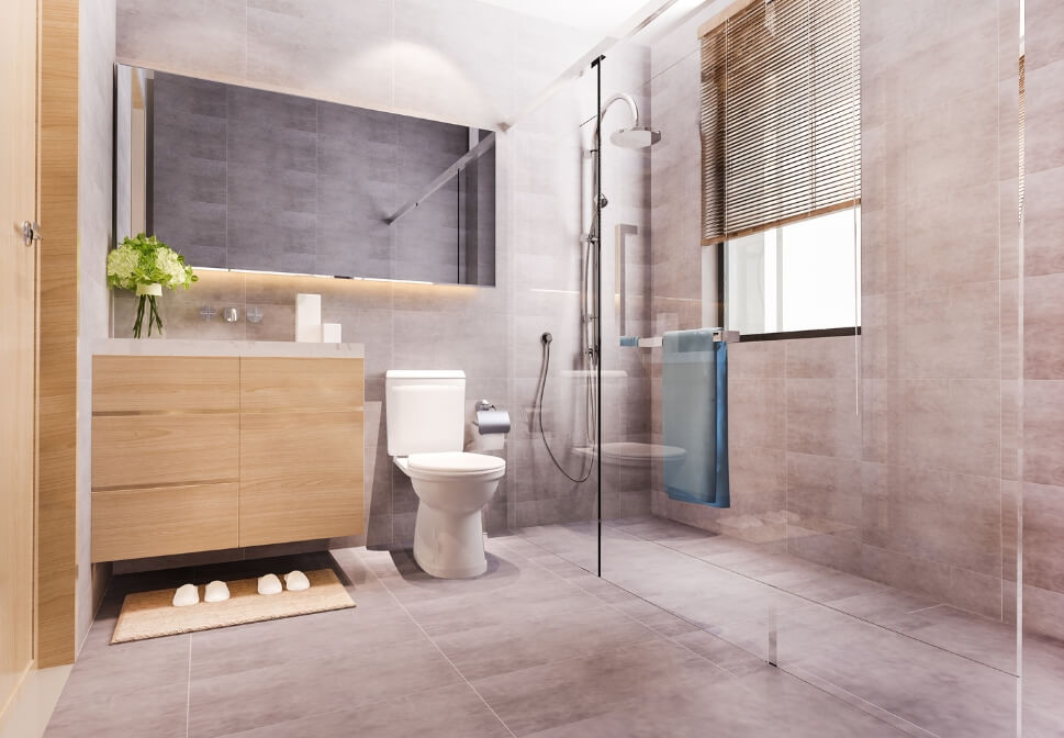 Modern bathroom thoroughly cleaned after construction in Hartford, CT